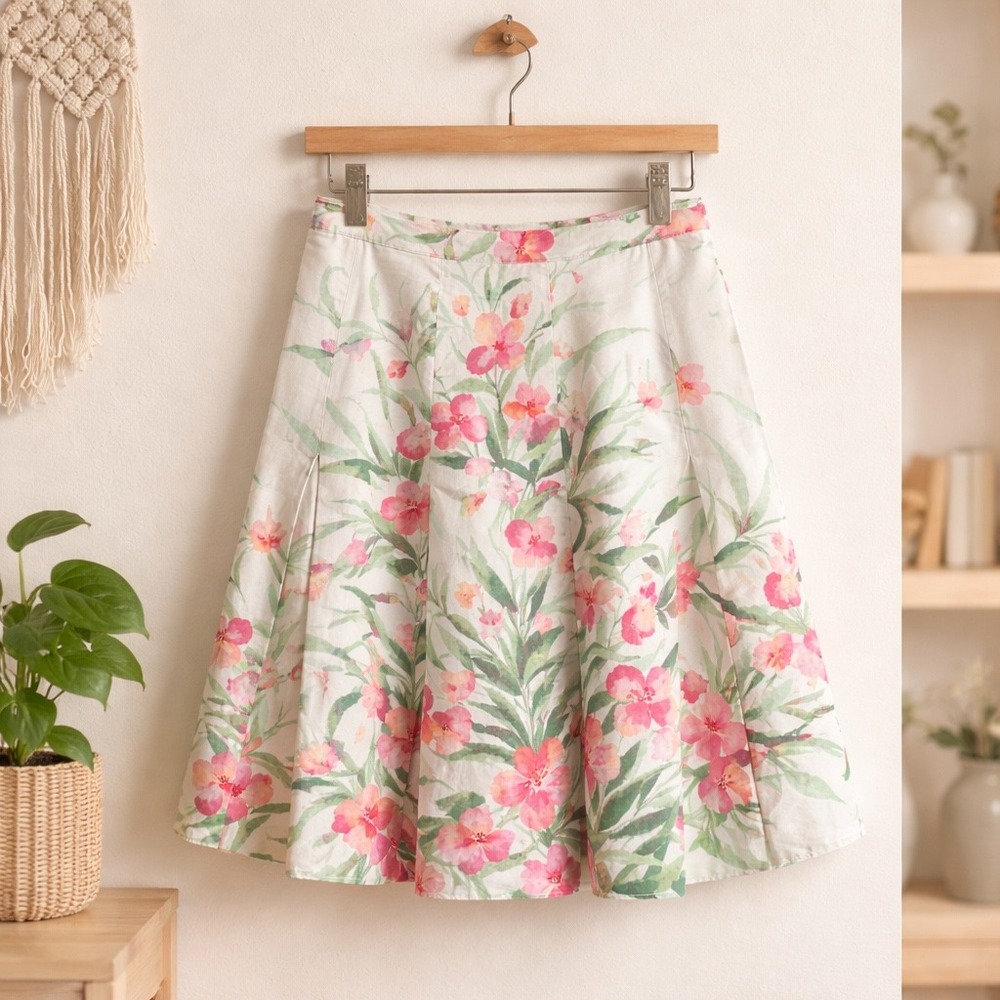 Jones New York Signature Floral A-Line Pleated Cotton Skirt Size 6 Cottagecore